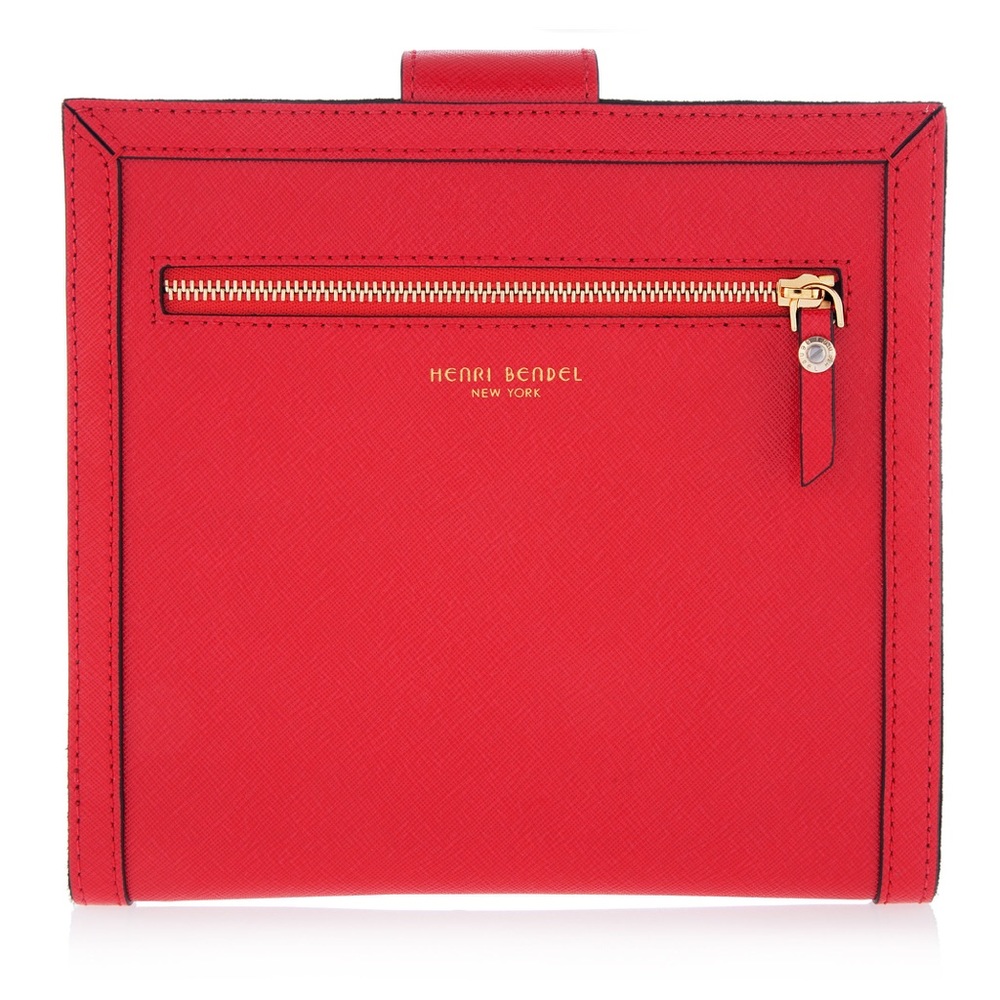 Henri Bendel red leather jewelry book clutch